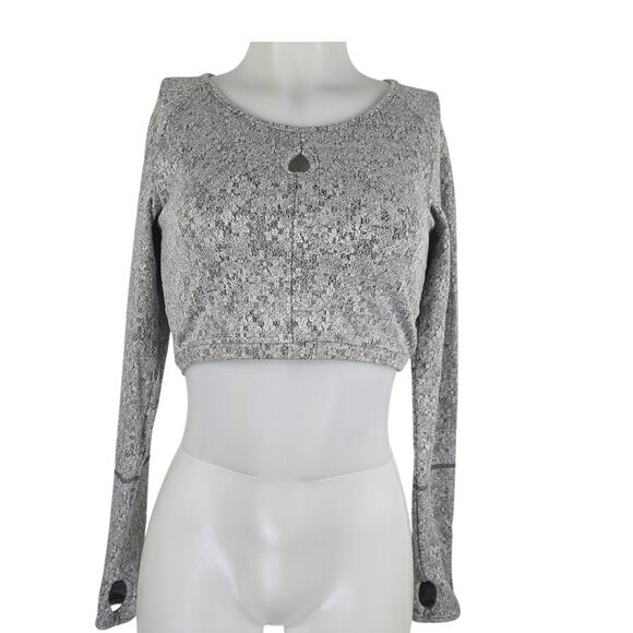 Gymshark Heathered Gray Long Sleeve Thumb Hole Athletic Crop Women's Top  M - Picture 1 of 5
